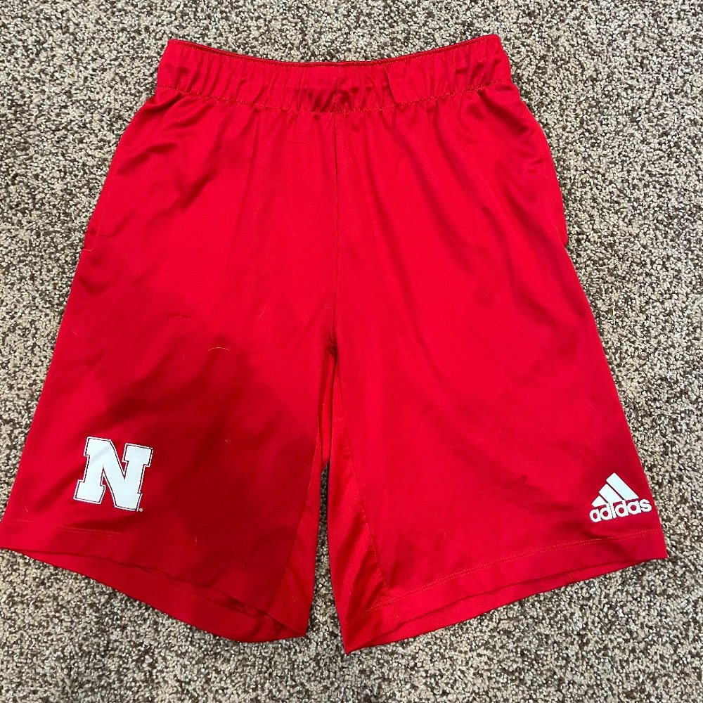 Boys Red Nebraska Adidas Shorts